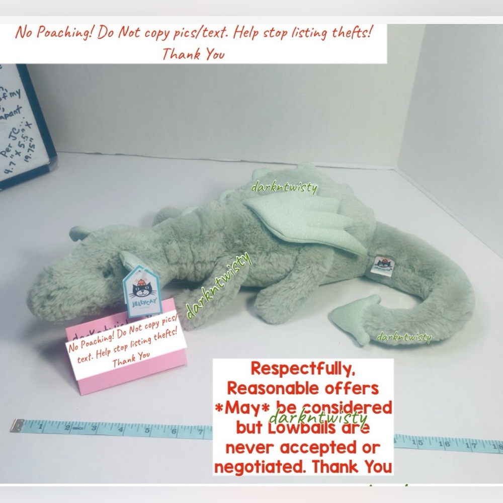 RETIRED FIRST EDITION ORIGINAL BNWT JELLYCAT SAGE DRAGON Large/med 20”-27” apprx - Picture 2 of 12